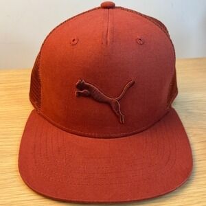 Puma Mens Trucker Hat Rust Orange Embroidered Logo Snapback Flat Brim OS